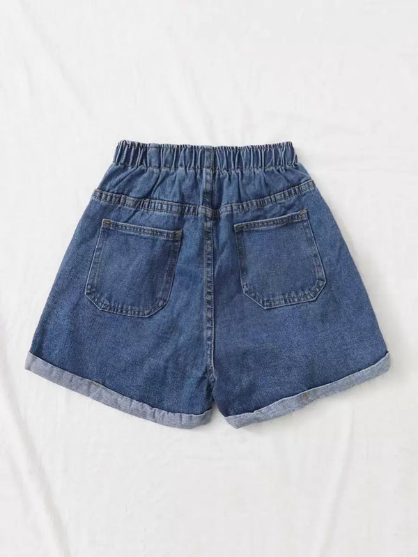 Washed Turn Up Hem Denim Shorts
