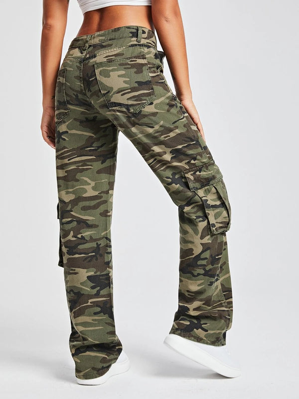 Camouflage Multi-Pocket Low Waist Jeans