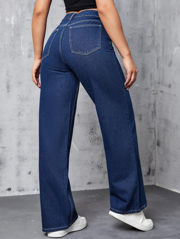 Top-stitching Straight Leg Jeans