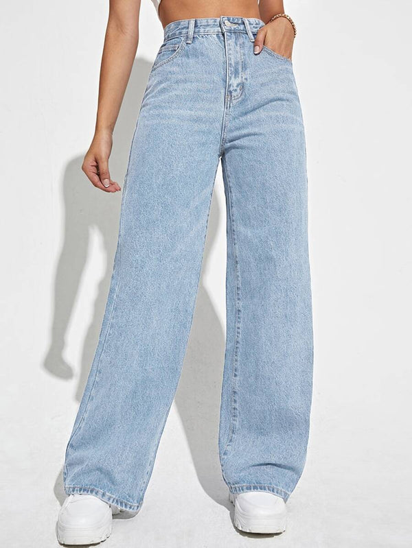 High-Waist Straight Leg Denim Jeans