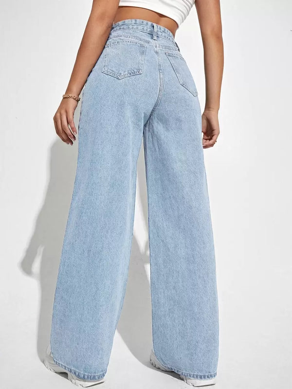 High-Waist Straight Leg Denim Jeans