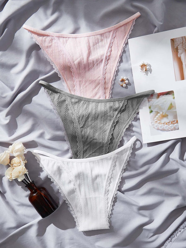 Lace Trim Knit Bikini Set