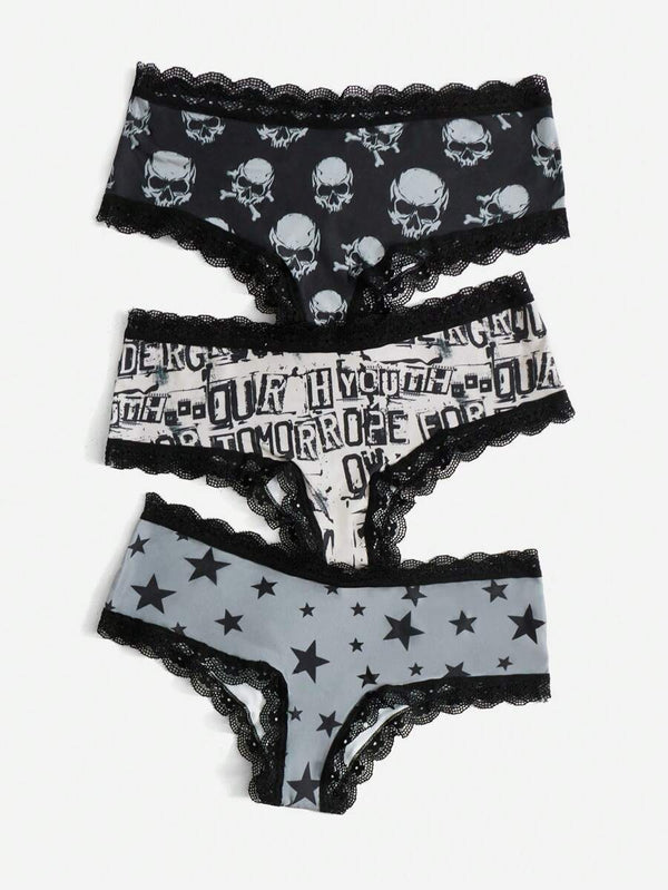Skull & Star Lace Panty Set