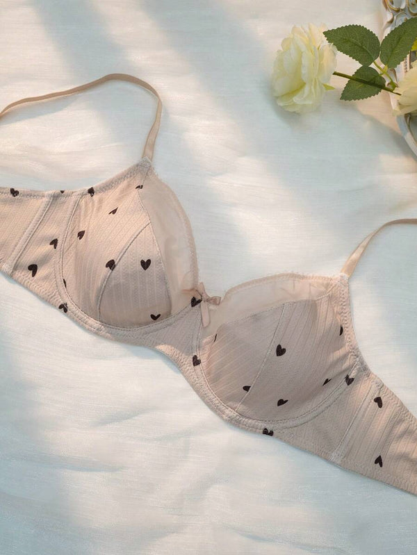 Cute Heart Print Bra