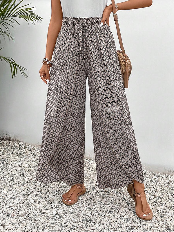 Allover Print Knot Waist Wide Leg Pants