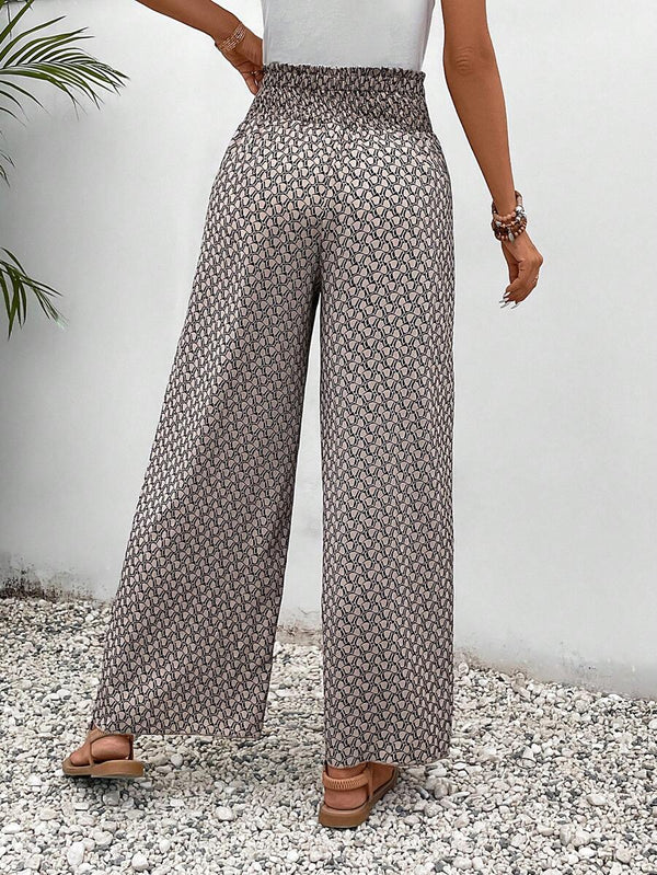 Allover Print Knot Waist Wide Leg Pants