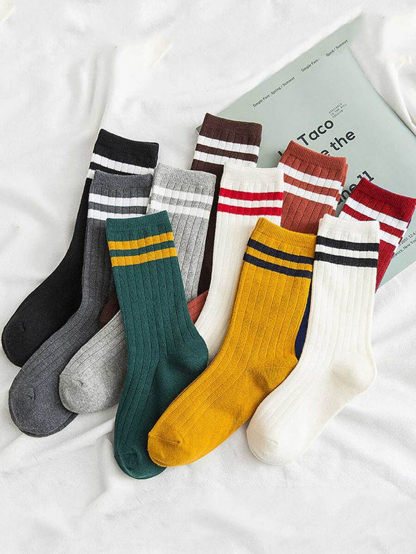 Double-Stripe Mid-Calf Socks