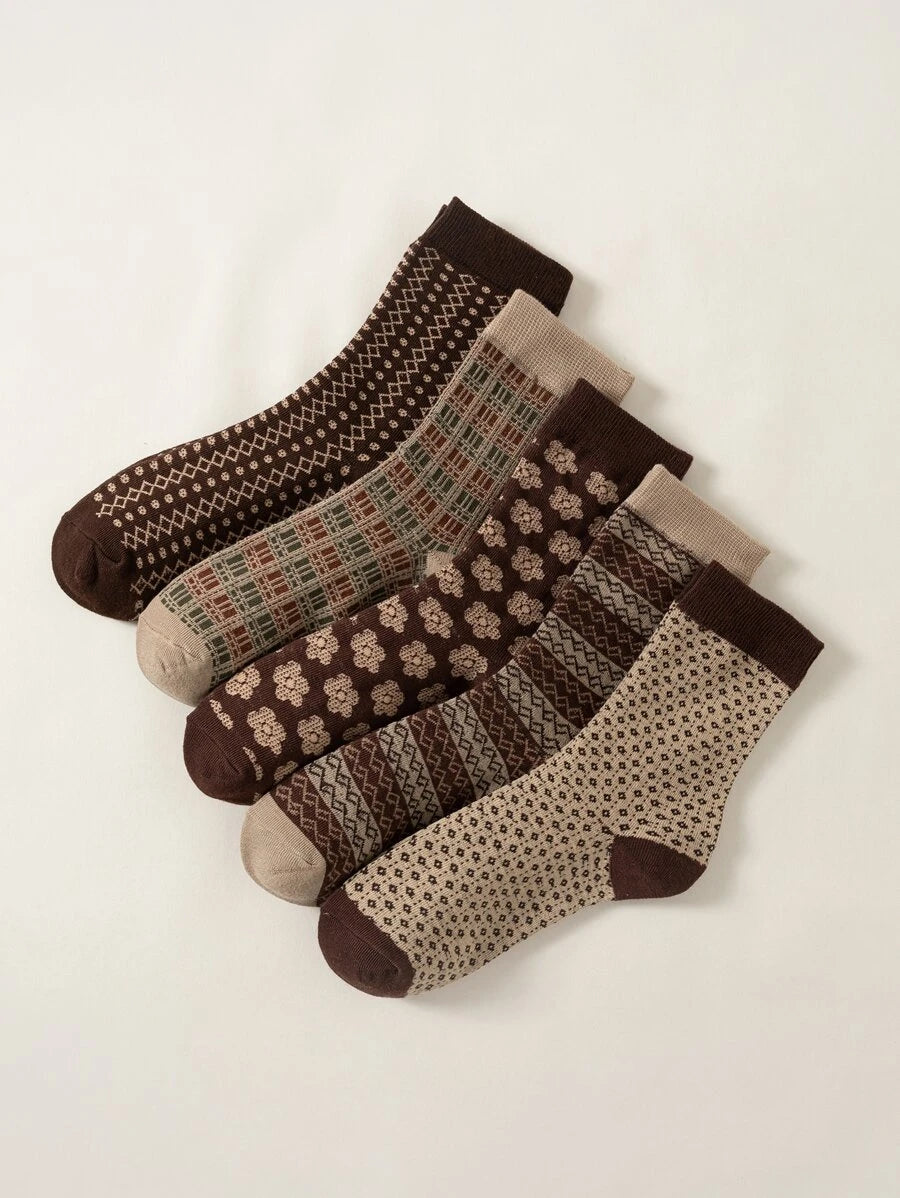 Retro Pattern Mid-Calf Socks