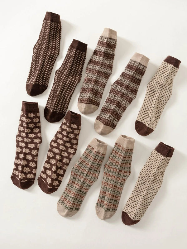 Retro Pattern Mid-Calf Socks