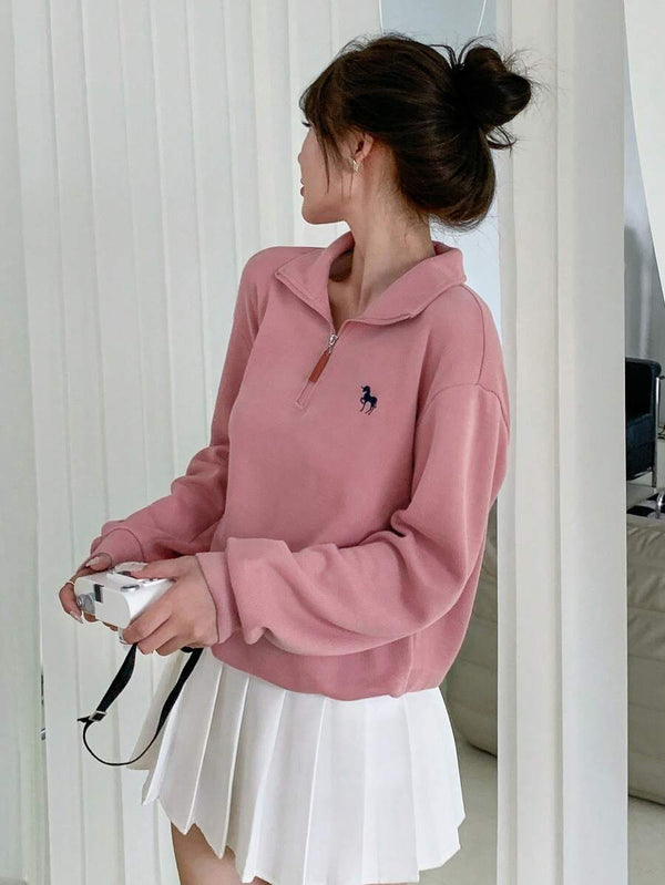 Drop Shoulder Polo Sweatshirt