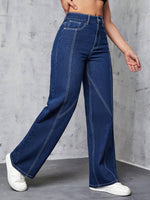 Top-stitching Straight Leg Jeans - 5