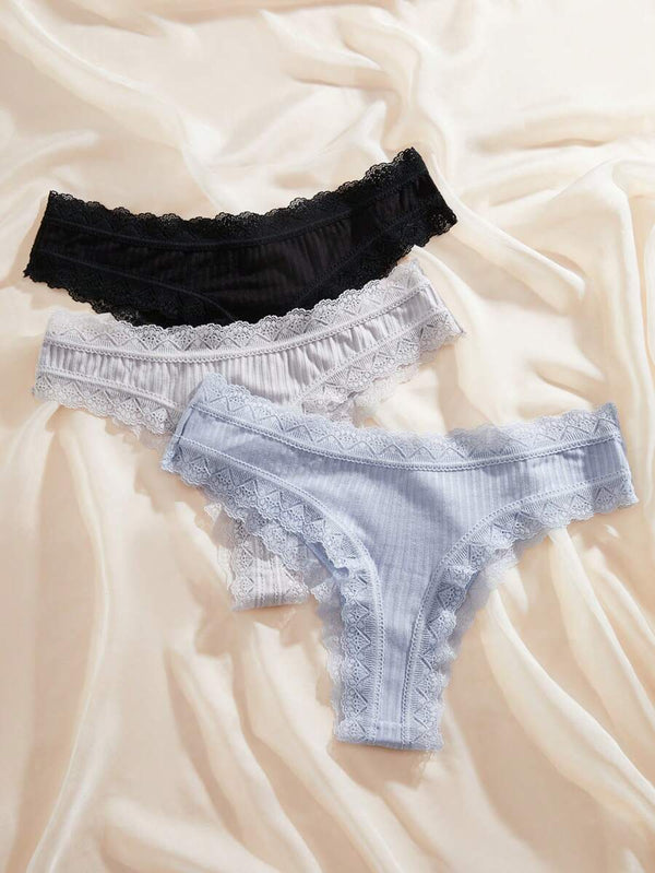 Lace Trim Bow Front Thong