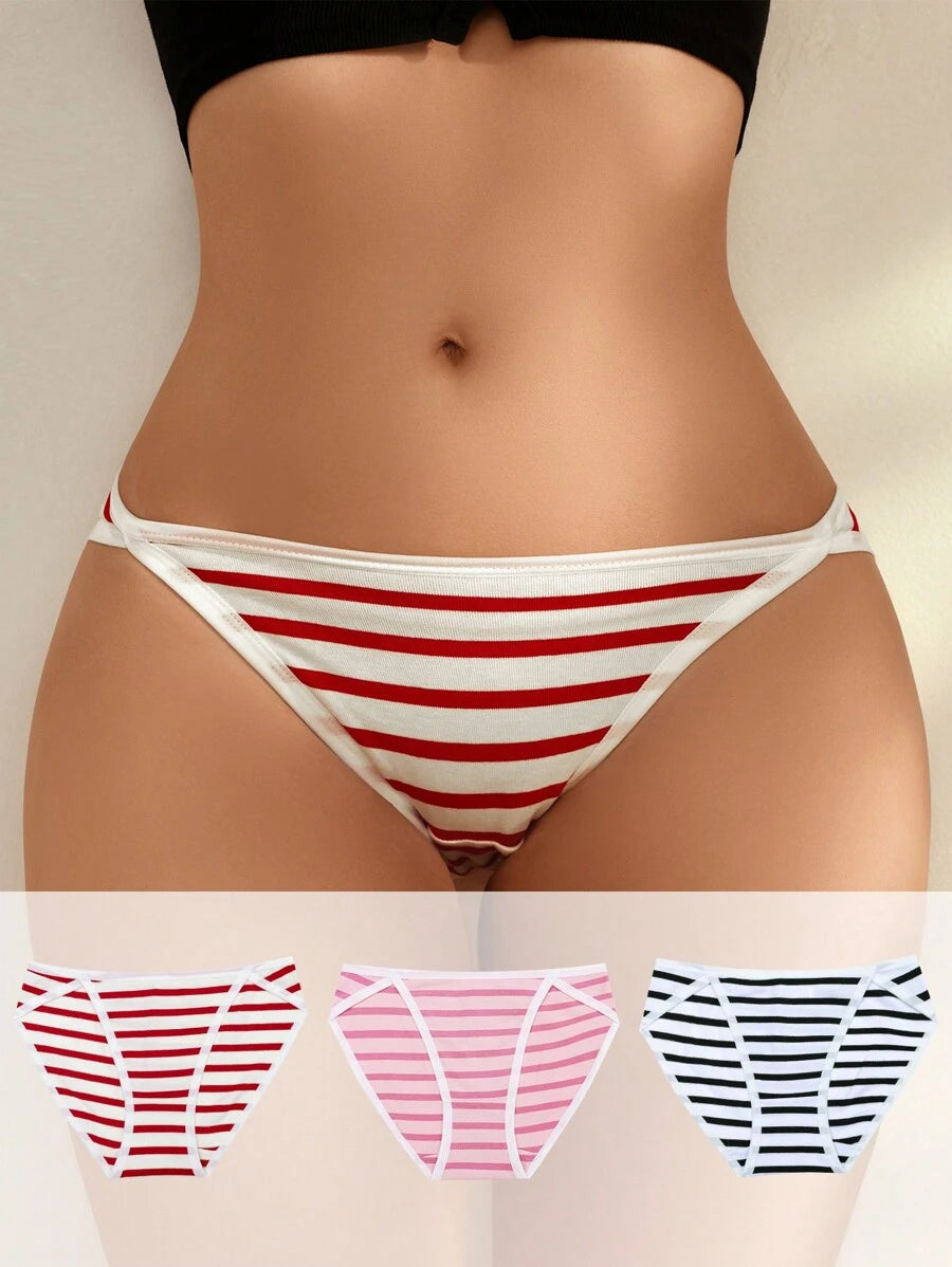 Multicolor Striped Knit Bikini Panties
