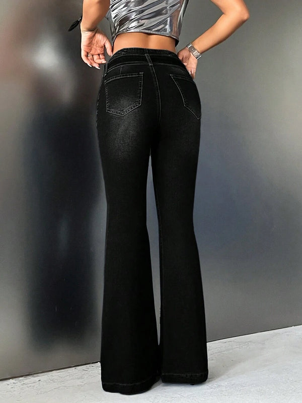 Low-rise Belted Boot Cut Jeans