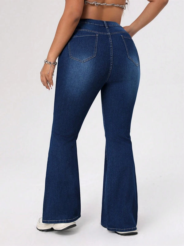 Plus Size Distressed Flared Jeans