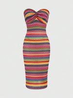 Color Block Twisted Strapless Dress - 3