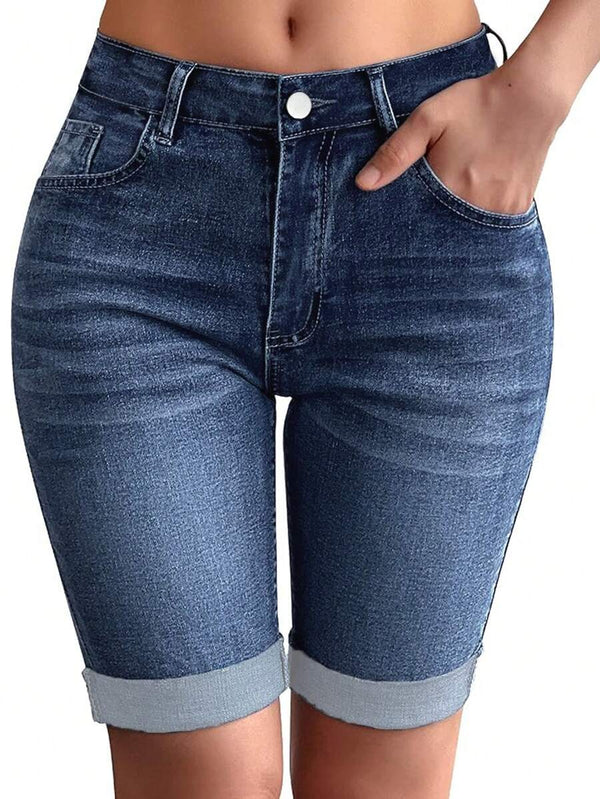 Casual Washed Stretch Denim Shorts