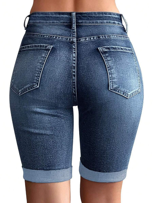 Casual Washed Stretch Denim Shorts