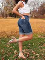 Casual Washed Stretch Denim Shorts - 3