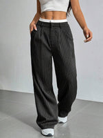 Plus Size Contrast Straight-Leg Pants - 3