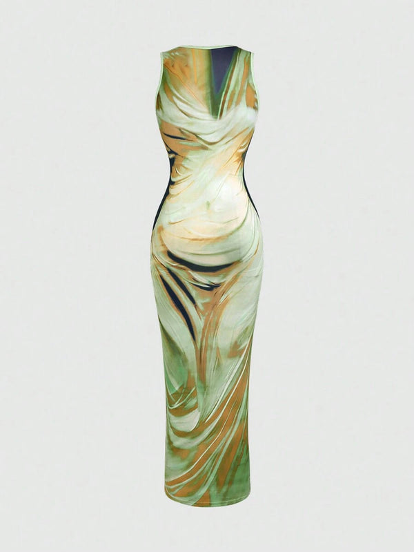 Tie-Dye Fitted Maxi Dress