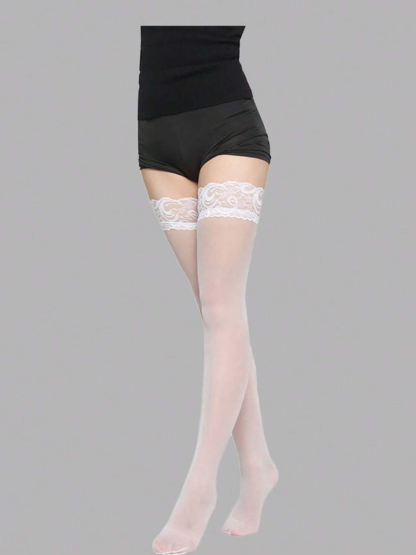 Lace Trim Thigh-High Stockings