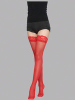 Lace Trim Thigh-High Stockings - 4