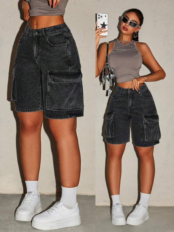 Washed Denim Shorts