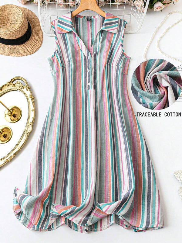 Boho Striped V-Neck Sleeveless Dress