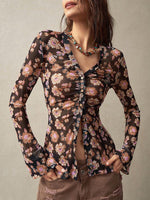 Boho Lace V-Neck Flare Sleeve Blouse - 1