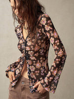 Boho Lace V-Neck Flare Sleeve Blouse - 4