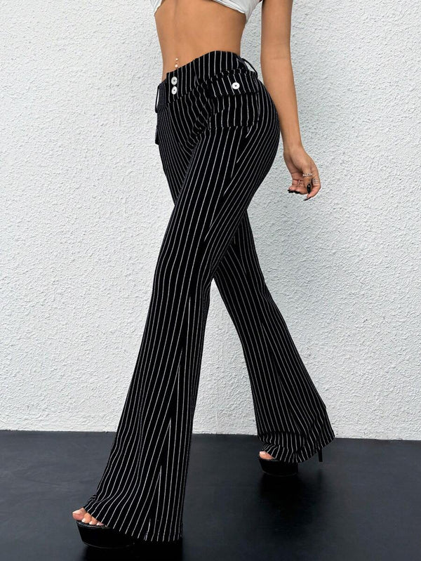 Low Waist Striped Flare Pants