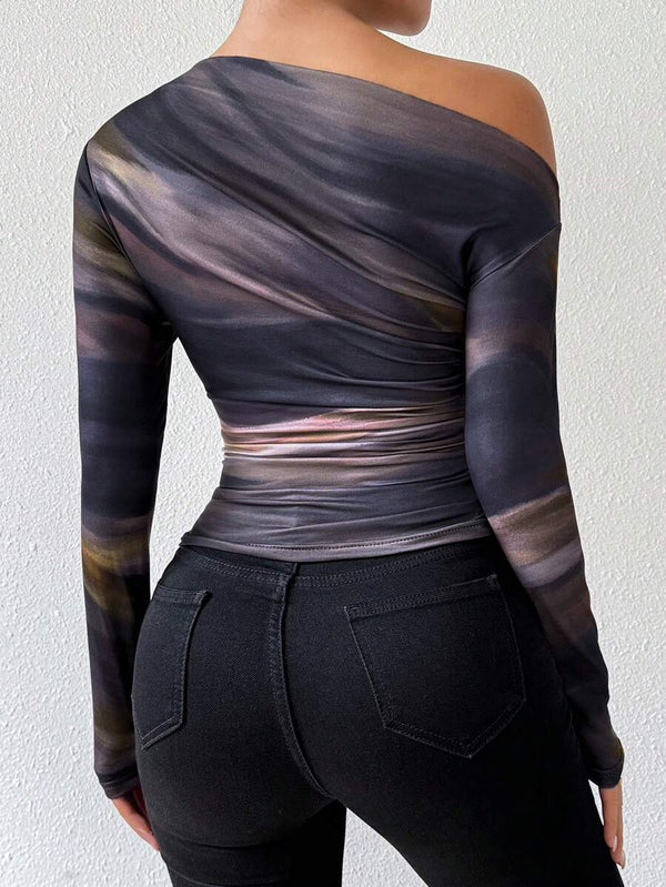 Marble Ombre Asymmetric Long Sleeve Top