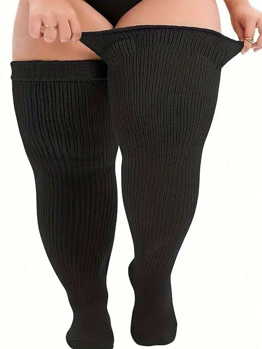 Plus Size Thigh High Knit Socks