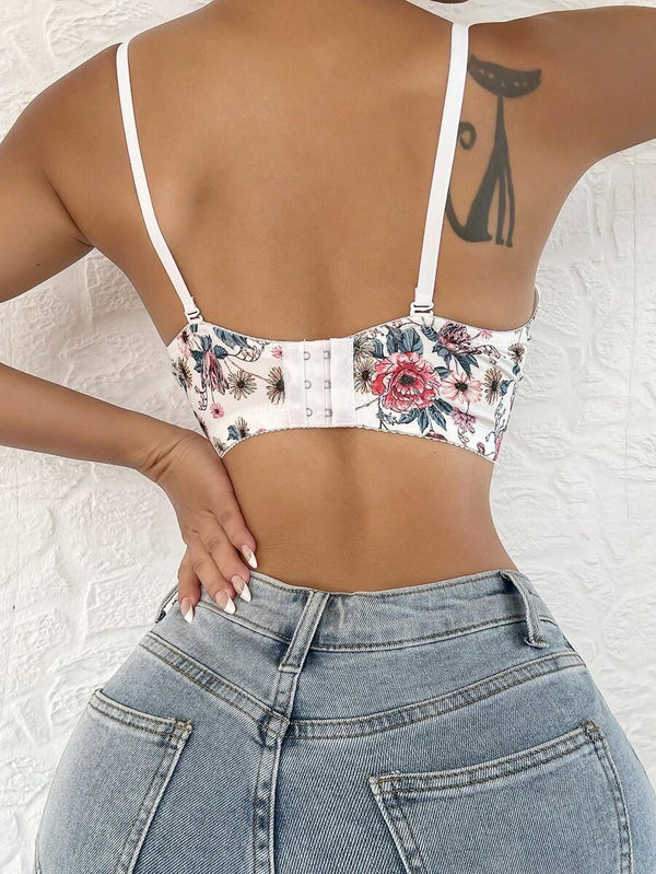 Floral Print Lace Underwire Bra