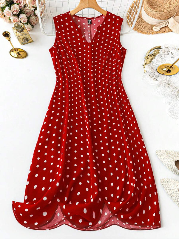 Plus Size Polka Dot Sleeveless Dress