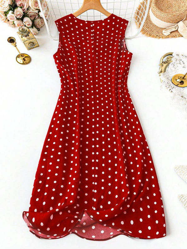 Plus Size Polka Dot Sleeveless Dress