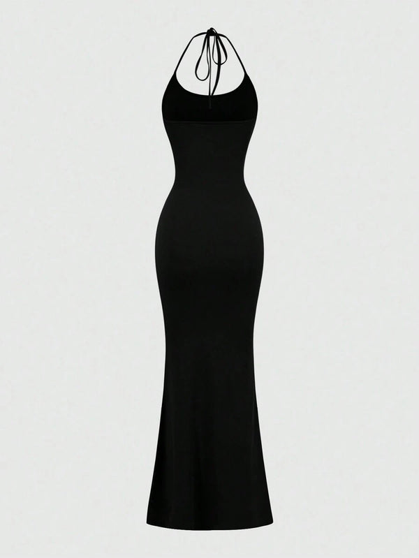 Fitted Halter Mermaid Maxi Dress
