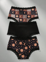 Sun & Moon Lace Trim Panties Set - 2
