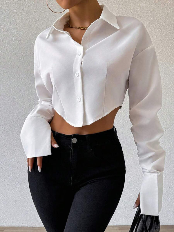 Asymmetrical Puff Sleeve Crop Shirt