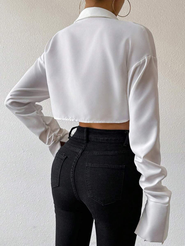 Asymmetrical Puff Sleeve Crop Shirt