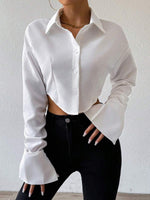 Asymmetrical Puff Sleeve Crop Shirt - 3