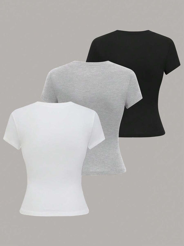 Solid Color Crew Neck T-Shirt