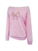 Bow Embroidered Pullover Sweatshirt - 5