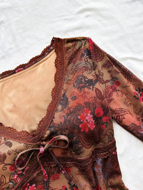 Vintage Butterfly V-Neck Fringe Mini Dress