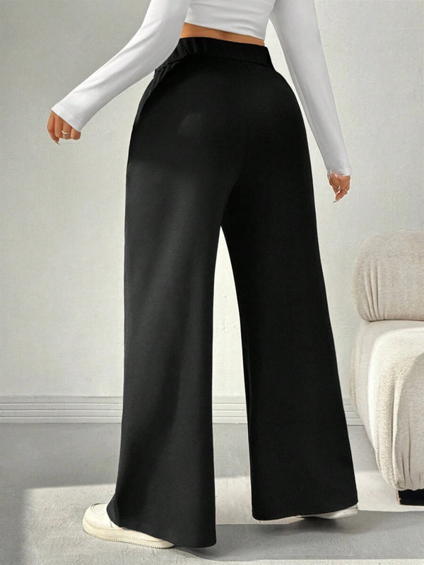 Plus Size Black High-Waist Straight-Leg Trousers