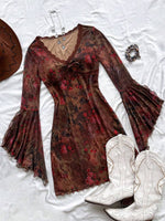 Vintage Butterfly V-Neck Fringe Mini Dress - 1