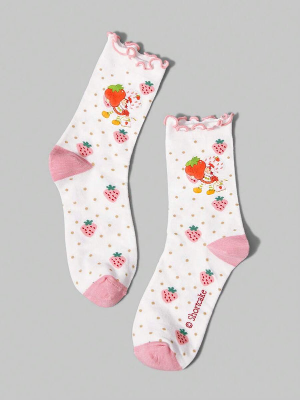 Strawberry Ruffle Mid-Calf Socks