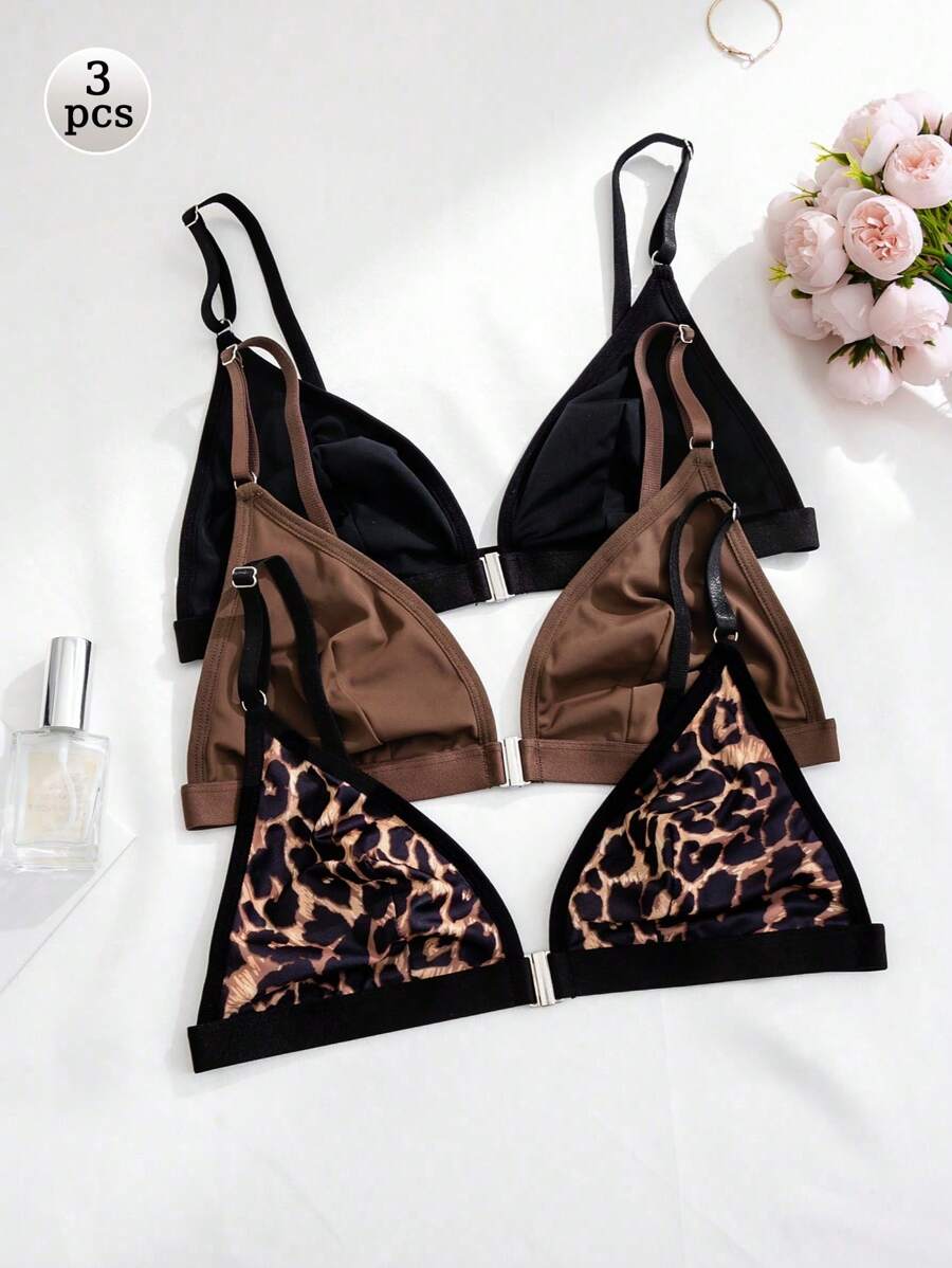 Cheetah Print Front-Closure Bra Set