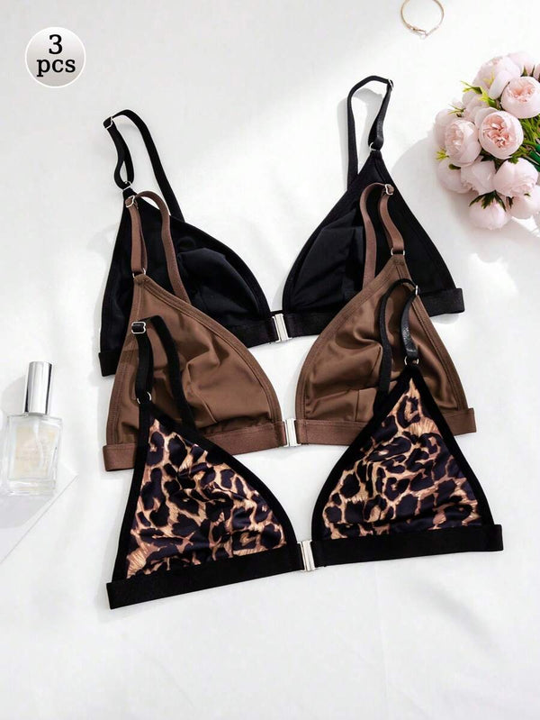 Cheetah Print Front-Closure Bra Set